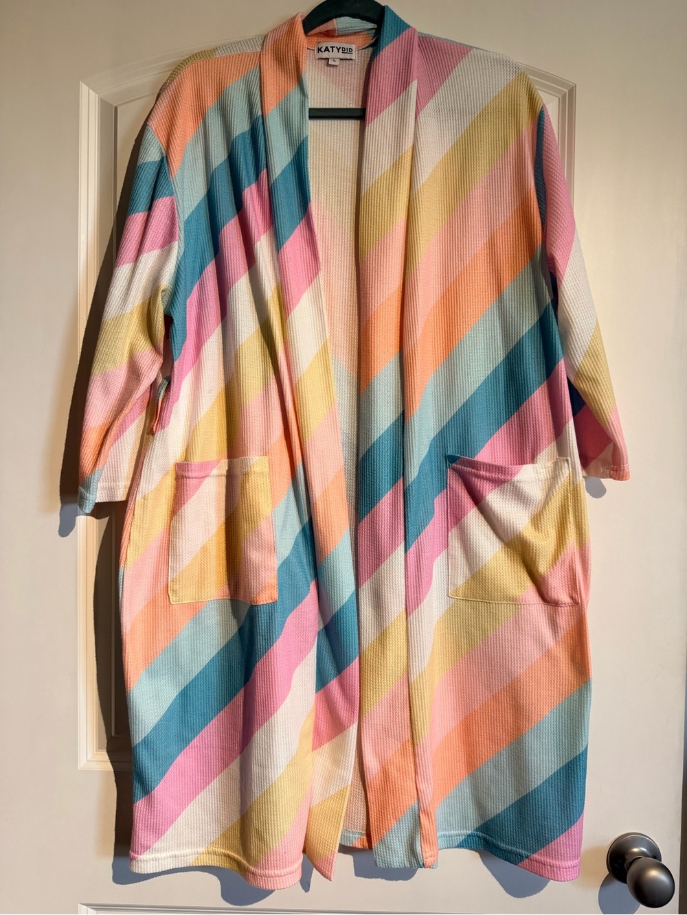 Katydid Pastel Diagonal Stripe Robe - Pink, Blue, Yellow, Peach, Cream - No Belt